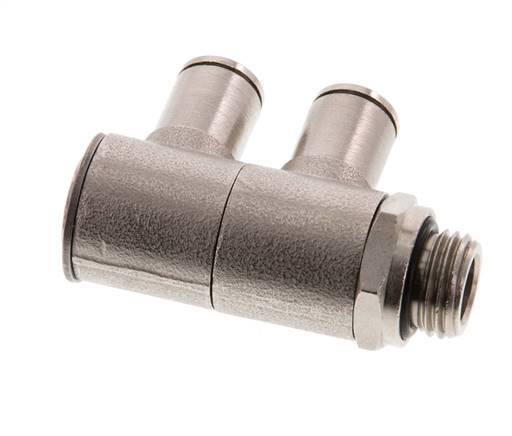 6mm x G1/4'' 2-way Manifold Push-in Fitting with Male Threads Brass NBR Rotatable