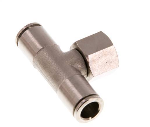 8mm x G1/4'' Inline Tee Push-in Fitting with Female Threads Brass NBR Rotatable