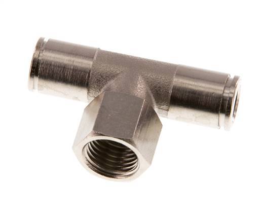 8mm x G1/4'' Inline Tee Push-in Fitting with Female Threads Brass NBR Rotatable