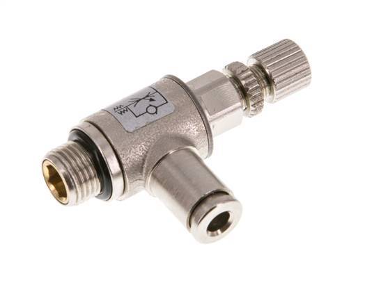 Válvula reguladora de caudal Codo de salida de contador 4 mm - G1/8'' Tornillo moleteado de latón