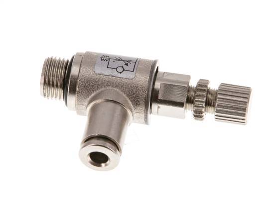 Válvula reguladora de caudal Codo de salida de contador 4 mm - G1/8'' Tornillo moleteado de latón