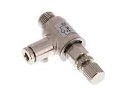 Válvula reguladora de caudal Codo de salida de contador 4 mm - G1/8'' Tornillo moleteado de latón
