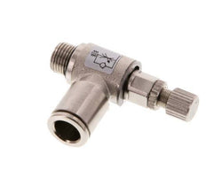 Válvula reguladora de caudal Codo de salida de contador 8 mm - G1/8'' Tornillo moleteado de latón