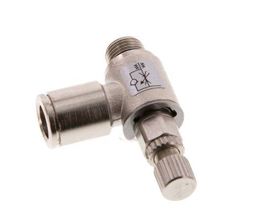 Válvula reguladora de caudal Codo de salida de contador 8 mm - G1/8'' Tornillo moleteado de latón
