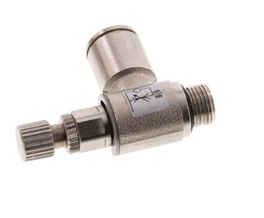 Válvula reguladora de caudal Codo de salida de contador 8 mm - G1/8'' Tornillo moleteado de latón