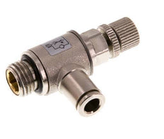 Válvula reguladora de caudal Codo de salida de contador 6 mm - G1/4'' Tornillo moleteado de latón