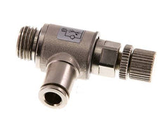 Válvula reguladora de caudal Codo de salida de contador 6 mm - G1/4'' Tornillo moleteado de latón