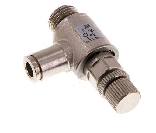 Válvula reguladora de caudal Codo de salida de contador 6 mm - G1/4'' Tornillo moleteado de latón