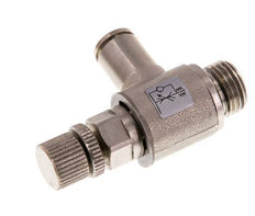 Válvula reguladora de caudal Codo de salida de contador 6 mm - G1/4'' Tornillo moleteado de latón