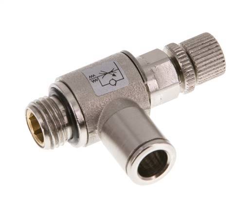 Válvula reguladora de caudal Codo de salida de contador 8 mm - G1/4'' Tornillo moleteado de latón