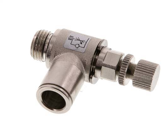 Válvula reguladora de caudal Codo de salida de contador 10 mm - G1/4'' Tornillo moleteado de latón