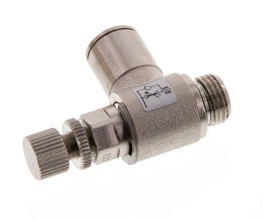 Válvula reguladora de caudal Codo de salida de contador 10 mm - G1/4'' Tornillo moleteado de latón