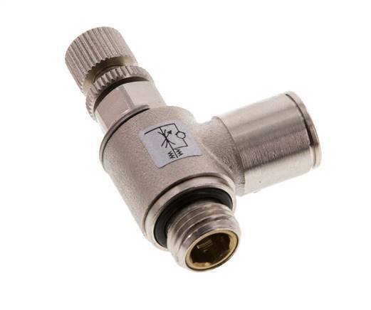 Válvula reguladora de caudal Codo de salida de contador 10 mm - G1/4'' Tornillo moleteado de latón