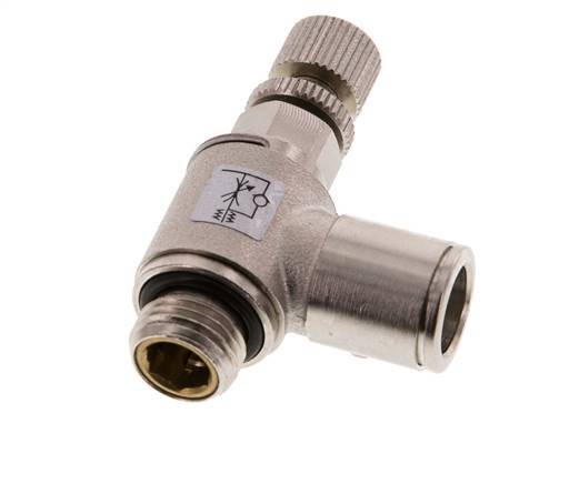 Válvula reguladora de caudal Codo de salida de contador 10 mm - G1/4'' Tornillo moleteado de latón