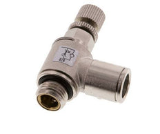 Válvula reguladora de caudal Codo de salida de contador 10 mm - G1/4'' Tornillo moleteado de latón