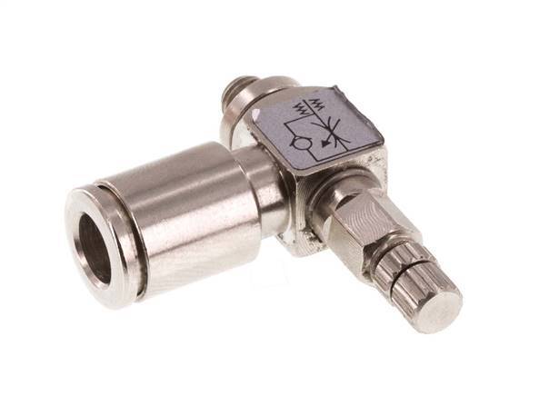 Válvula reguladora de caudal Codo Meter-In 6 mm - Tornillo moleteado de latón M5