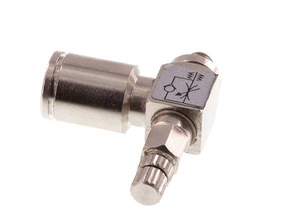 Válvula reguladora de caudal Codo Meter-In 6 mm - Tornillo moleteado de latón M5