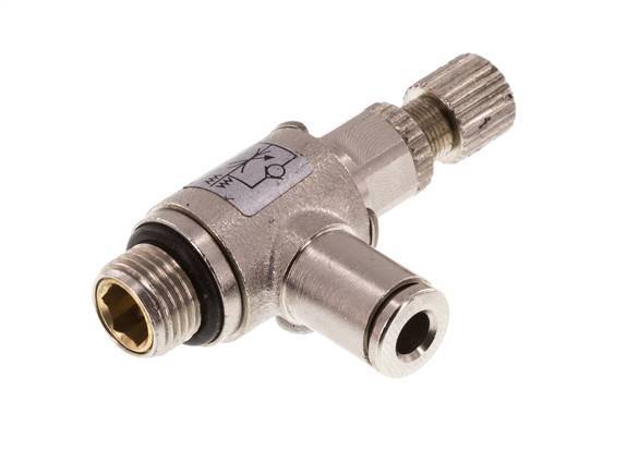 Válvula de control de flujo Codo de medición 4 mm - G1/8'' Tornillo moleteado de latón