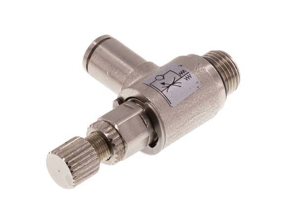 Válvula de control de flujo Codo de medición 4 mm - G1/8'' Tornillo moleteado de latón