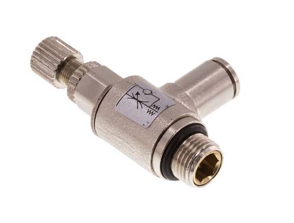 Válvula de control de flujo Codo de medición 4 mm - G1/8'' Tornillo moleteado de latón