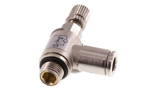 Válvula de control de flujo Codo de medición 6 mm - G1/8'' Tornillo moleteado de latón