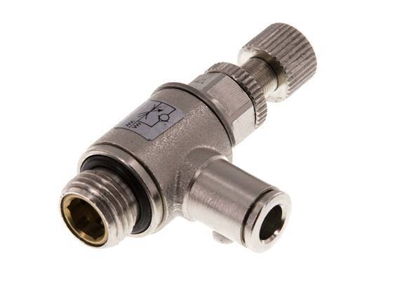Válvula de control de flujo Codo de medición 6 mm - G1/4'' Tornillo moleteado de latón
