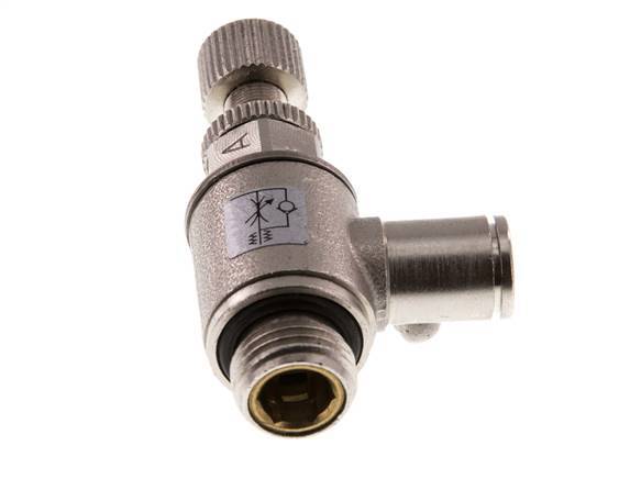 Válvula de control de flujo Codo de medición 6 mm - G1/4'' Tornillo moleteado de latón