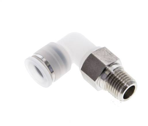 10mm x R1/4'' 90deg Elbow Push-in Fitting with Male Threads PA/Stainless Steel EPDM/PTFE Rotatable
