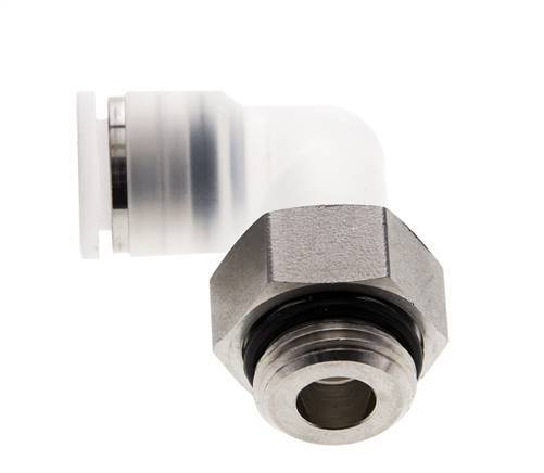 Codo de 90 grados 10mm x G3/8'' con rosca macho PA/Acero inoxidable EPDM Giratorio