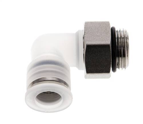 Codo de 90 grados 10mm x G3/8'' con rosca macho PA/Acero inoxidable EPDM Giratorio