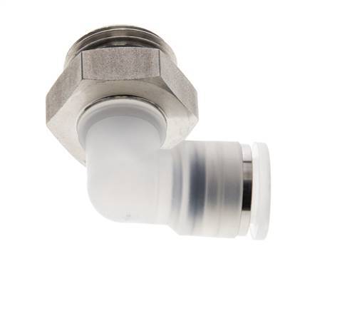 Codo de 90 grados 10mm x G1/2'' con rosca macho PA/Acero inoxidable EPDM Giratorio