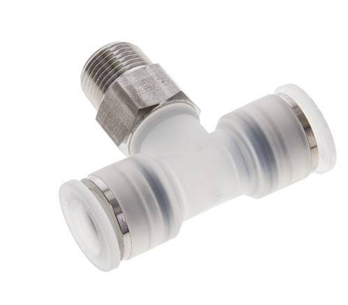 12mm x R3/8'' Inline Tee Push-in Fitting with Male Threads PA/Stainless Steel EPDM FDA Rotatable