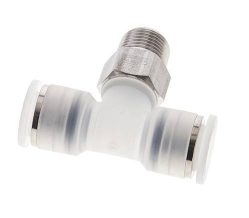 12mm x R3/8'' Inline Tee Push-in Fitting with Male Threads PA/Stainless Steel EPDM FDA Rotatable