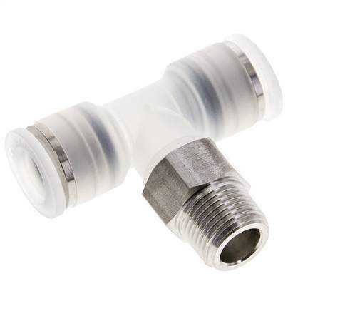12mm x R3/8'' Inline Tee Push-in Fitting with Male Threads PA/Stainless Steel EPDM FDA Rotatable