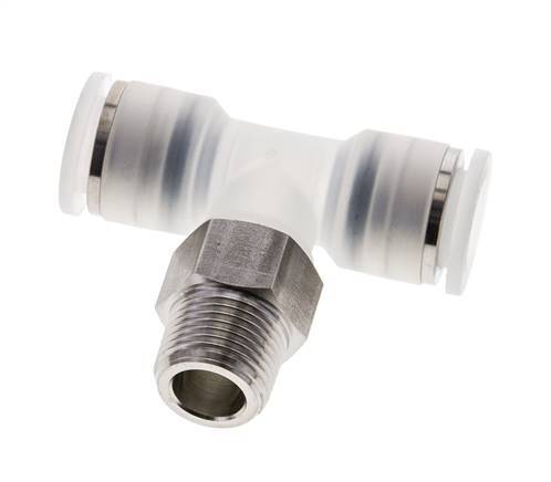 12mm x R3/8'' Inline Tee Push-in Fitting with Male Threads PA/Stainless Steel EPDM FDA Rotatable
