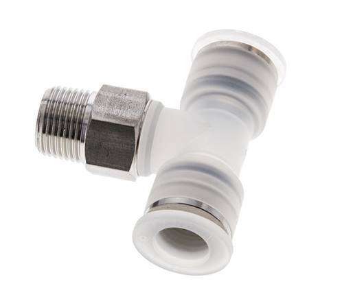 12mm x R3/8'' Inline Tee Push-in Fitting with Male Threads PA/Stainless Steel EPDM FDA Rotatable