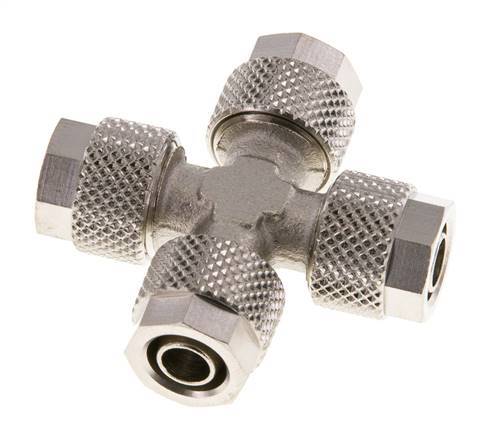 Conector Latón Niquelado en Cruz 8x6 de Rosca