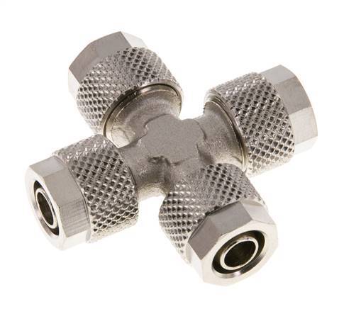 Conector Latón Niquelado en Cruz 8x6 de Rosca