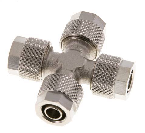 Conector Latón Niquelado en Cruz 8x6 de Rosca
