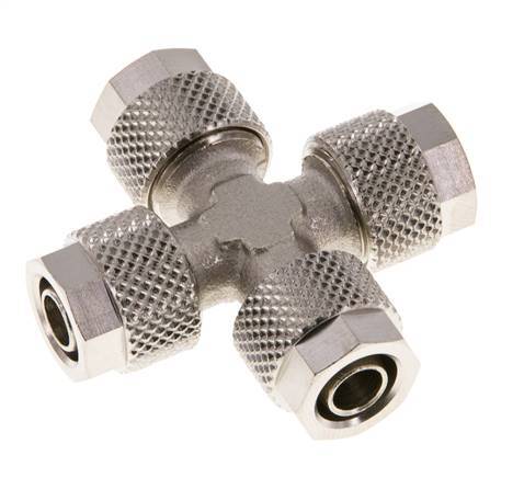 Conector Latón Niquelado en Cruz 8x6 de Rosca