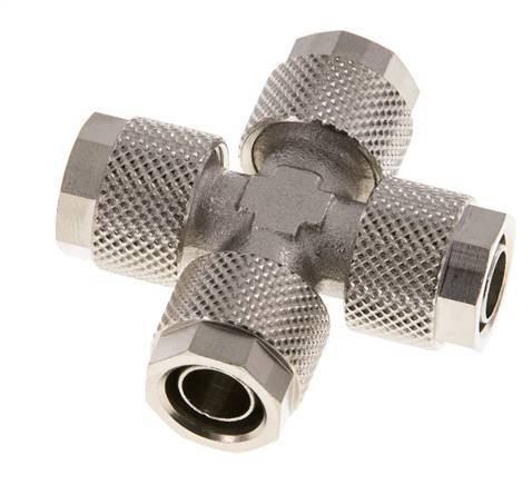 Conector Latón Niquelado en Cruz 10x8 de Rosca