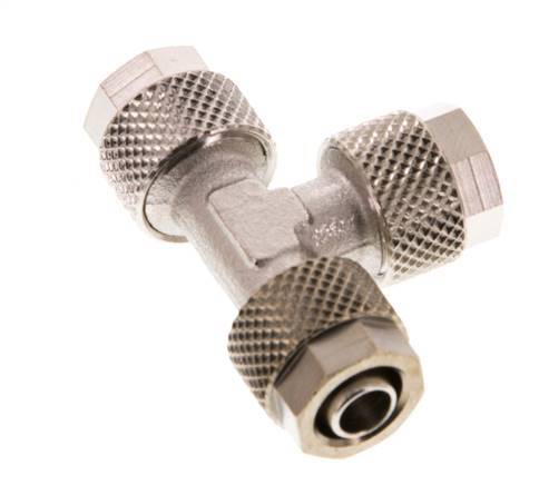 Conector Latón Niquelado en T 8x6 de Rosca [2 piezas]