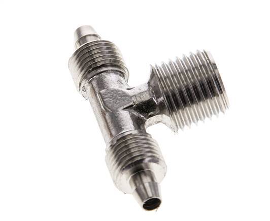 Racor rápido en T de acero inoxidable 1.4404 de 6x4 y R1/4'' con roscas macho