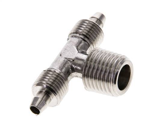 Racor rápido en T de acero inoxidable 1.4404 de 6x4 y R1/4'' con roscas macho