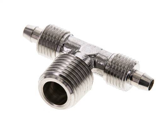 Racor rápido en T de acero inoxidable 1.4404 de 6x4 y R1/4'' con roscas macho