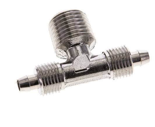 Racor rápido en T de acero inoxidable 1.4404 de 6x4 y R1/4'' con roscas macho