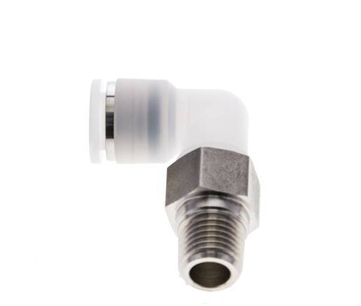 10mm x R1/4'' 90deg Elbow Push-in Fitting with Male Threads PA/Stainless Steel EPDM/PTFE Rotatable