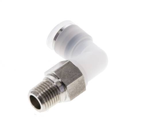 10mm x R1/4'' 90deg Elbow Push-in Fitting with Male Threads PA/Stainless Steel EPDM/PTFE Rotatable