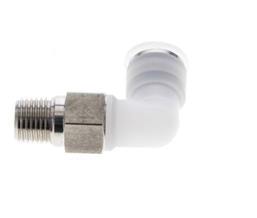 10mm x R1/4'' 90deg Elbow Push-in Fitting with Male Threads PA/Stainless Steel EPDM/PTFE Rotatable