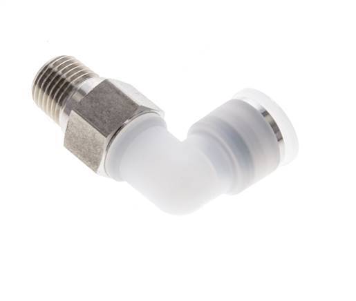10mm x R1/4'' 90deg Elbow Push-in Fitting with Male Threads PA/Stainless Steel EPDM/PTFE Rotatable